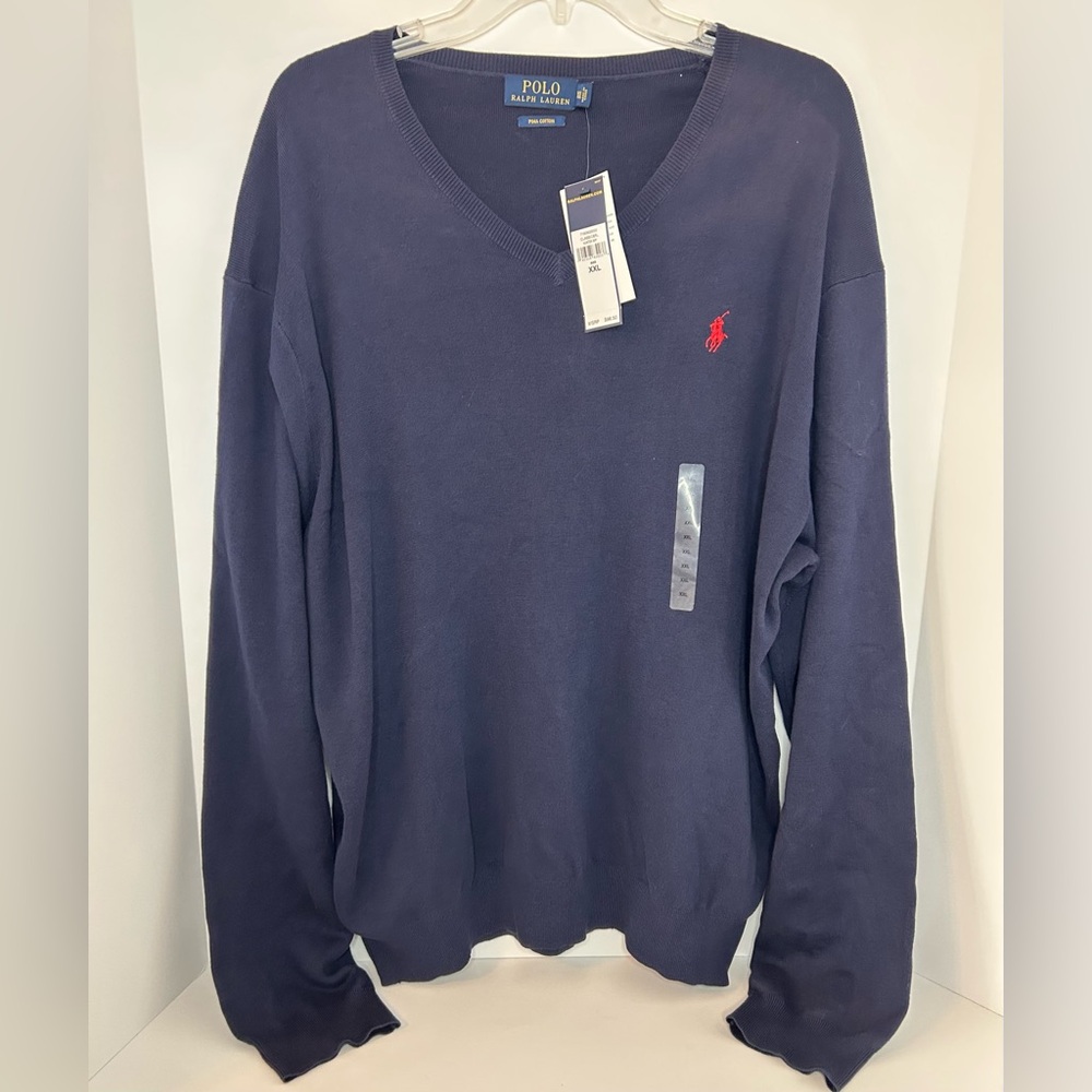 NWT Polo Ralph Lauren men’s navy blue vneck Pima Cotton‎ sweater size XXL